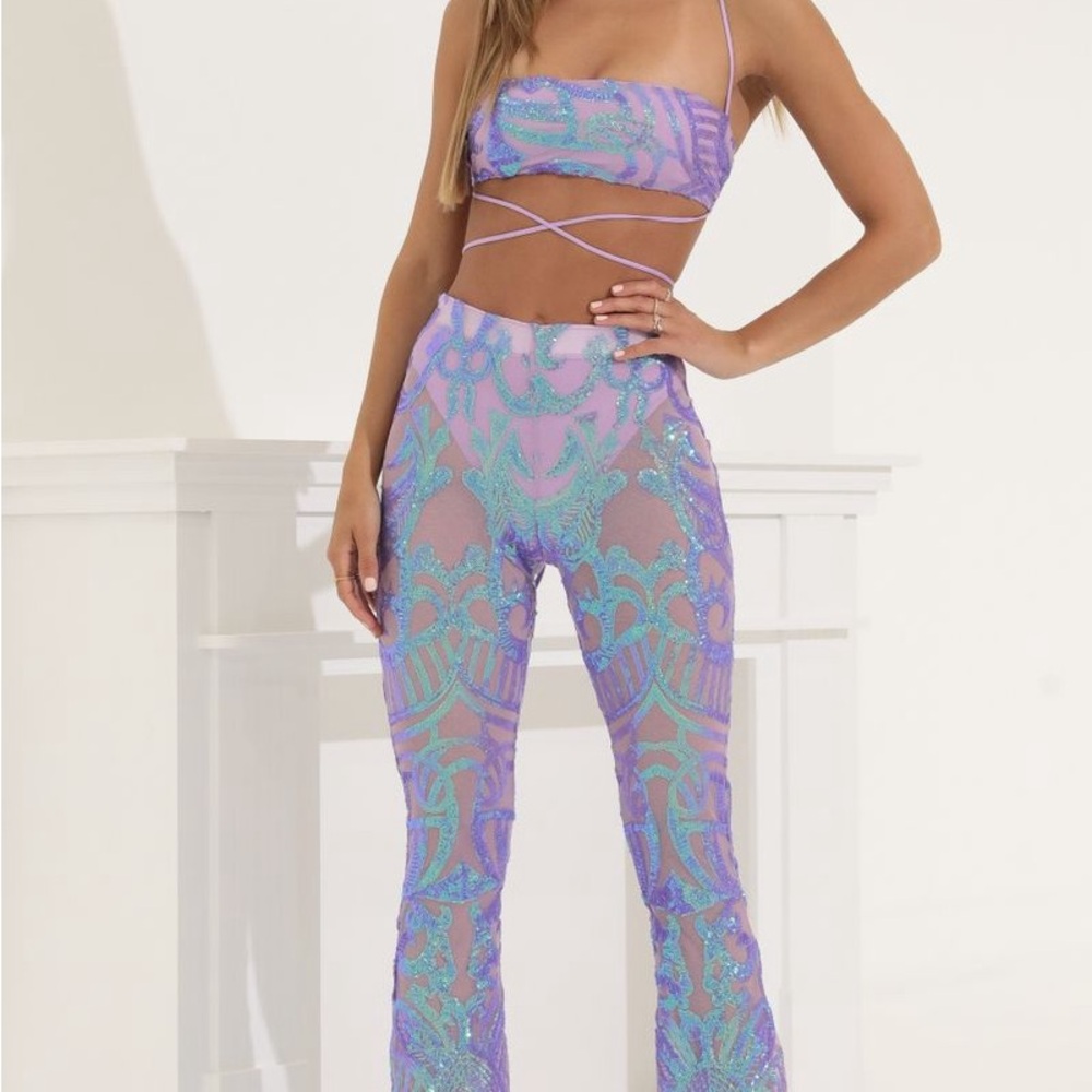 Lucy in the Sky Lavender and Teal Sequin Set